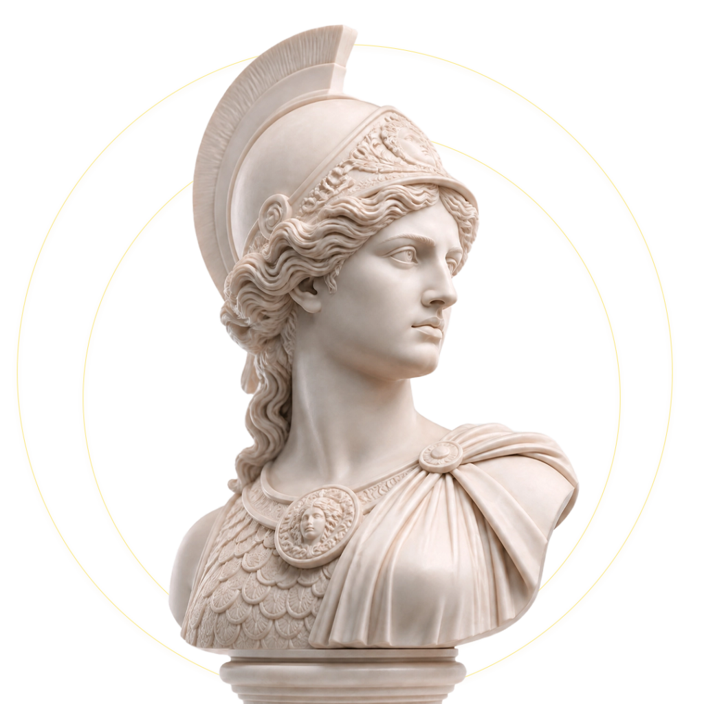Estátua da deusa Athena simbolizando estratégia, inteligência e tomada de decisão baseada em dados